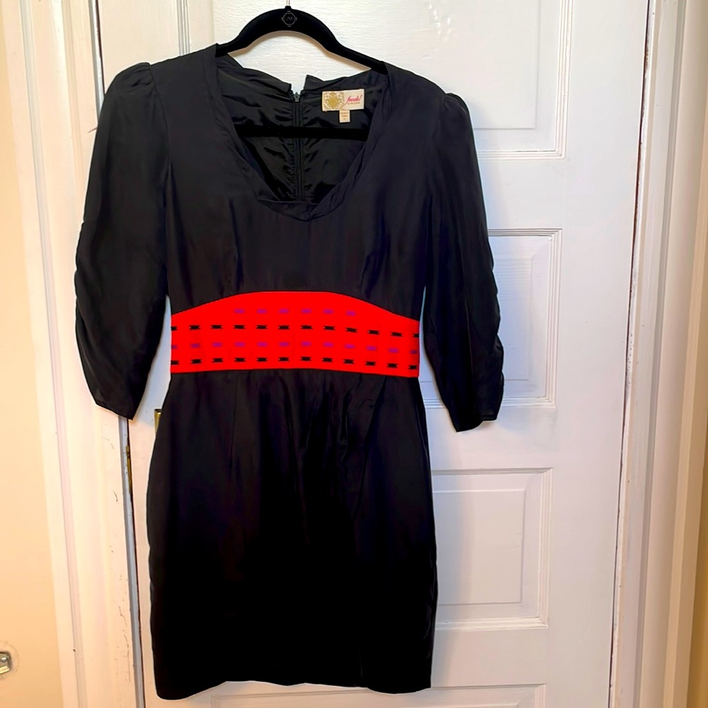 Navy silk Tracy Reese dress with red sash size 6